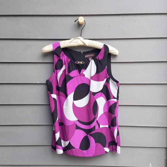 Dana Buchman Purple/Gray/Black Geometric Print Poly Shell -Med - Picture 4 of 5